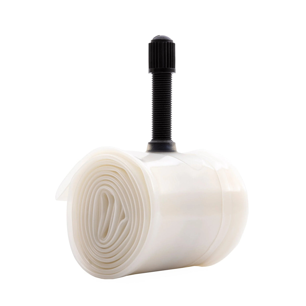 A roll of white adhesive tape with a black threaded fastener or screw post extending vertically from the center, isolated on a white background.
