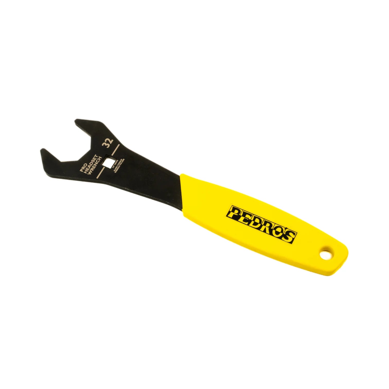 Wrench with black and yellow handle on a white background