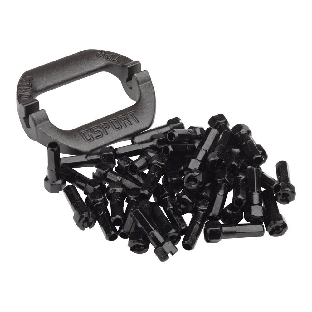 GSport Taper-Hex Kit - Bag of 40 Spoke Nipples + Tool - Black
