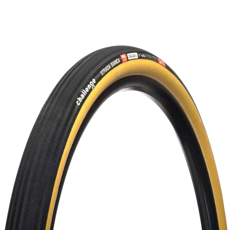 Bicycle tire with yellow sidewall and black tread pattern on a white background