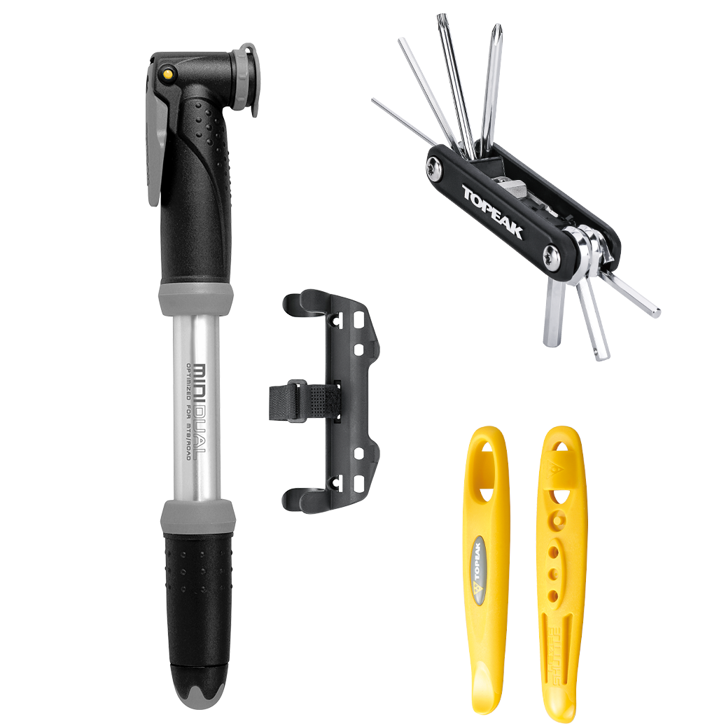 Topeak Essentials Cycling Accesory Kit -  Mini Pump, Tire Levers, Multi Tool
