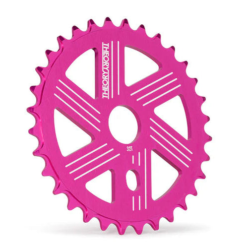 Pink bicycle sprocket on a white background
