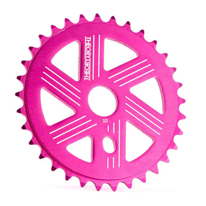 Pink sprocket with brand logo on a white background