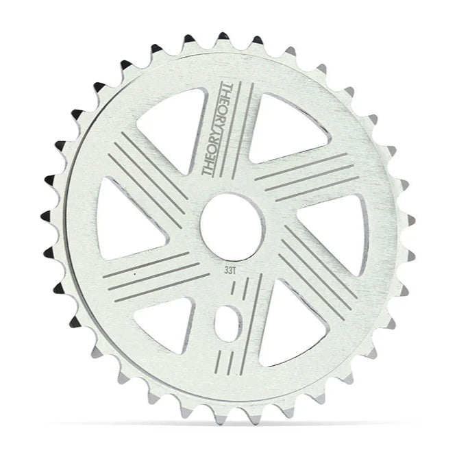 Silver sprocket with brand logo on a white background