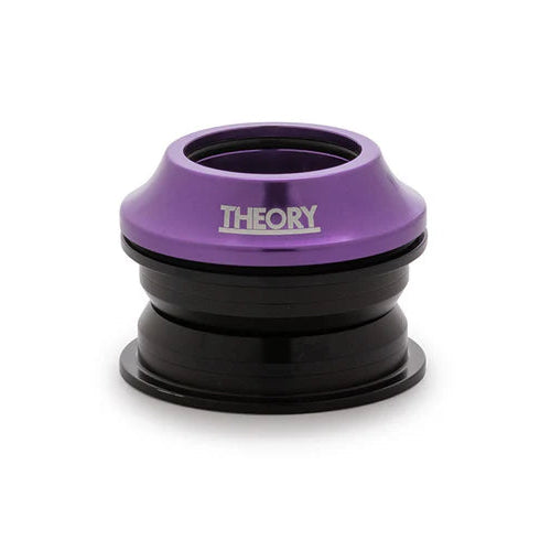 Purple and black bicycle headset on a white background with 'Theory' branding.