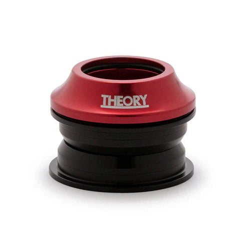 Red and black bicycle headset on a white background with 'Theory' branding.