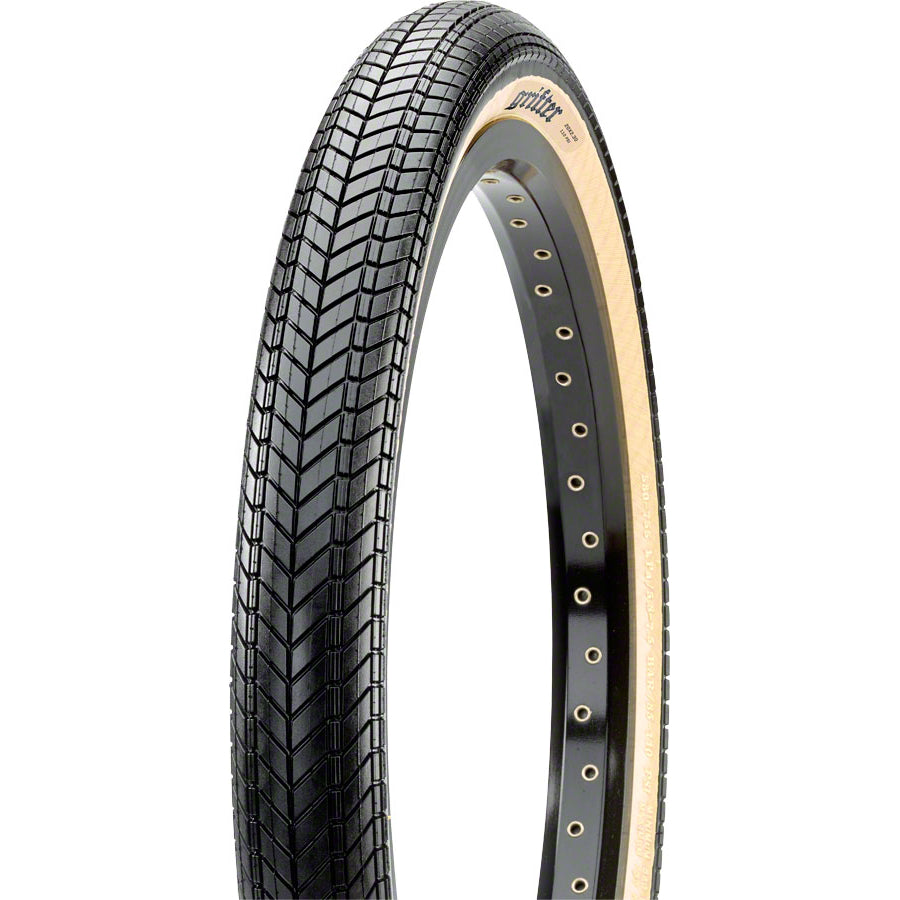 Bicycle tire with tread pattern on a white background