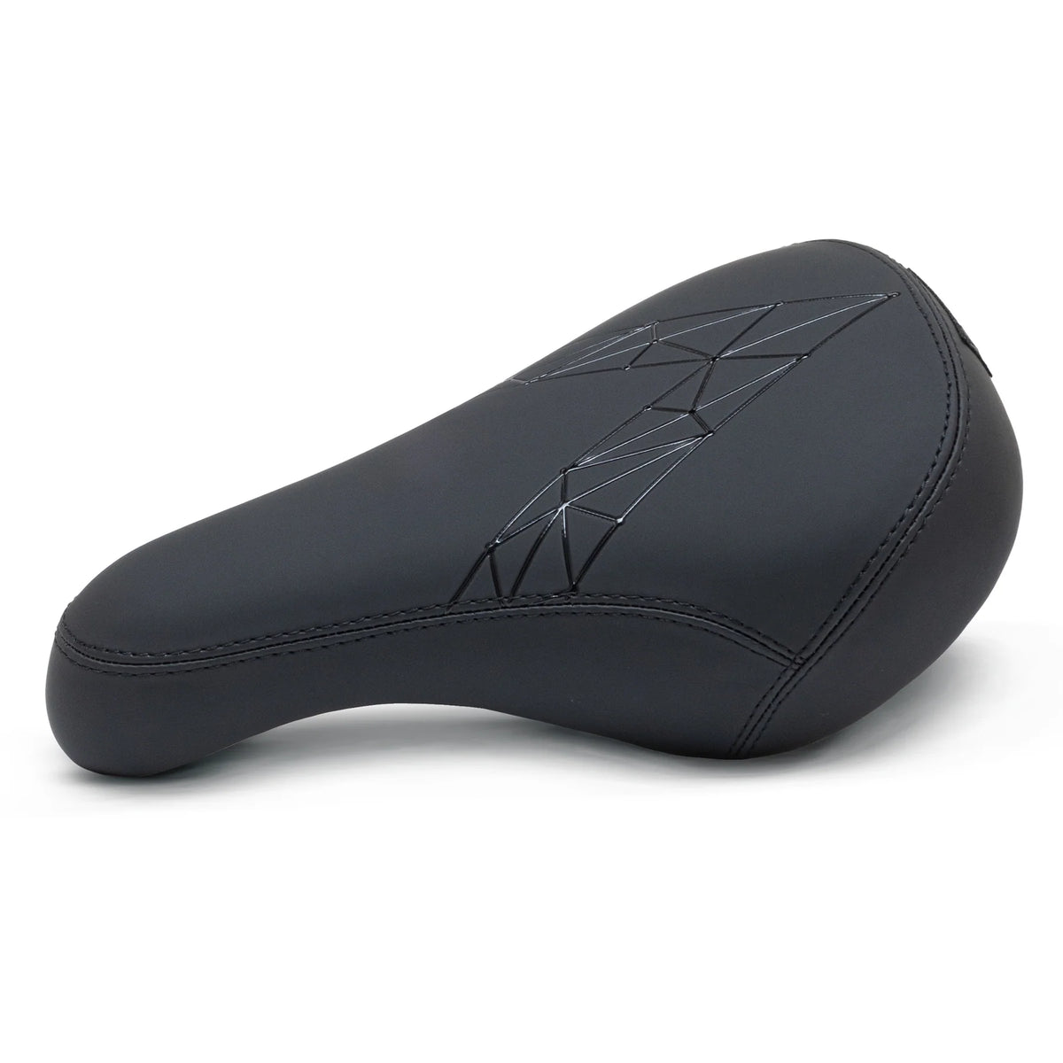Black bicycle seat with geometric pattern on a white background