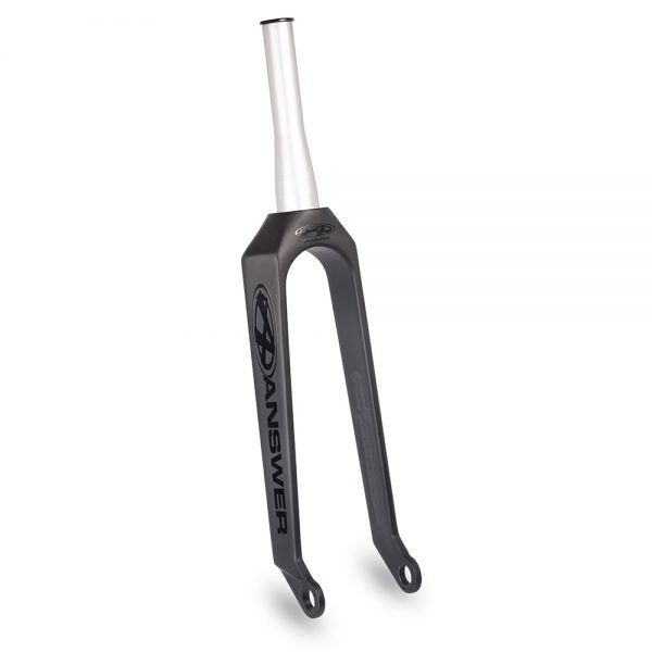Bicycle fork with 'Answer' branding on a white background