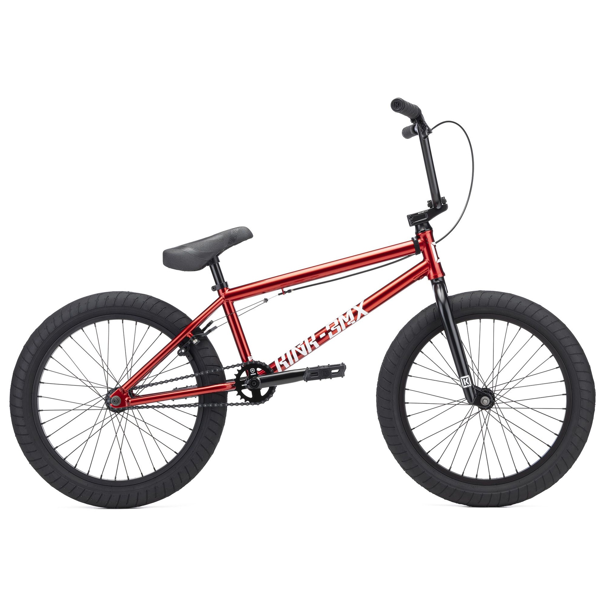 red bmx bicycle Kink Launch 20" Complete BMX Bike - 20.25"TT - Mirror Red