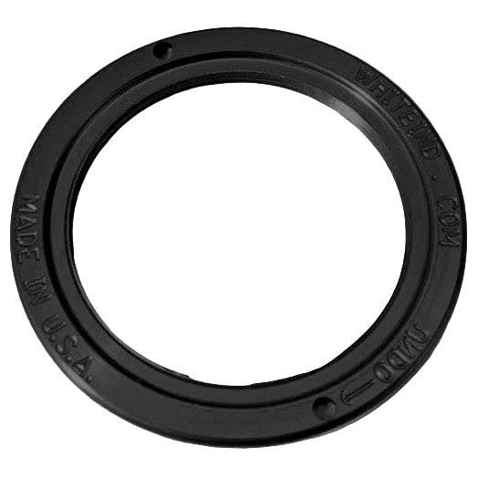 A black circular camera lens adapter ring with embossed text reading 'WHITEEND.COM', 'MADE IN U.