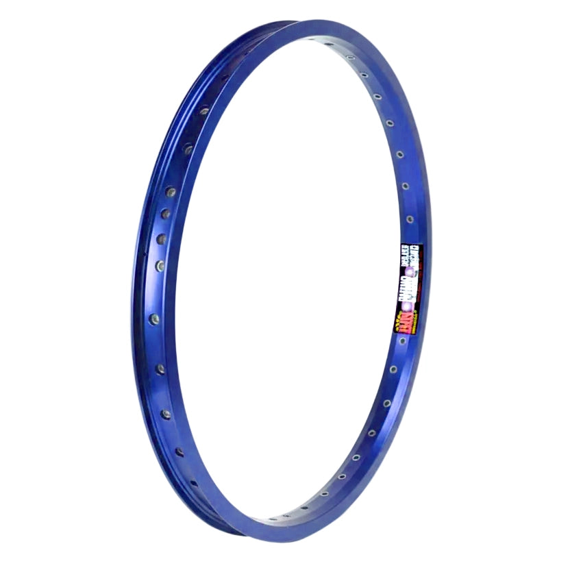 Blue bicycle rim on a white background