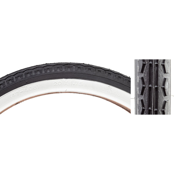 20x1.75 Kenda K123 Street Tire - Black w/ Whitewall - BMXGuru.com