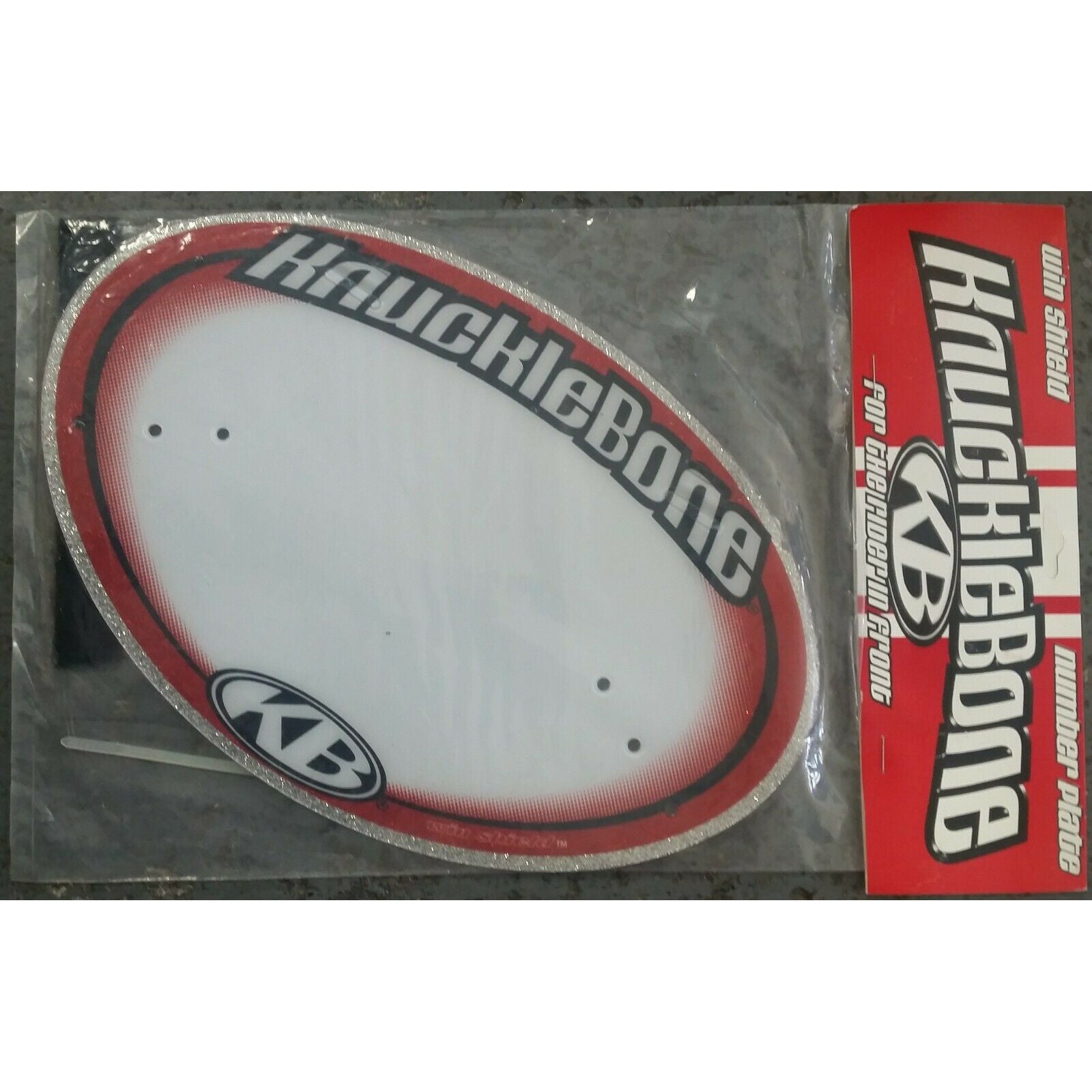NOS Knucklebone "Win Shield" Pro BMX Number Plate - Glitter Silver & Red