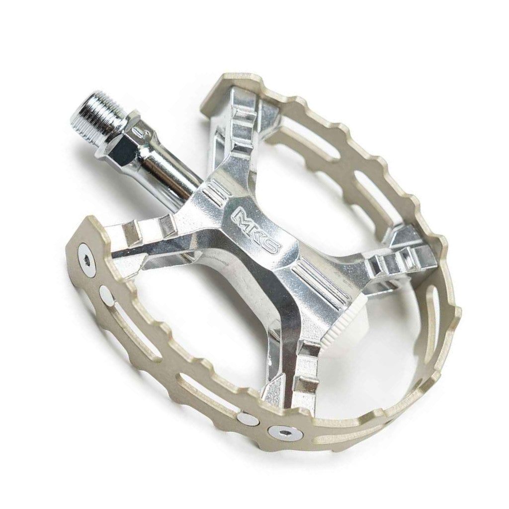 Silver bicycle pedal on a white background