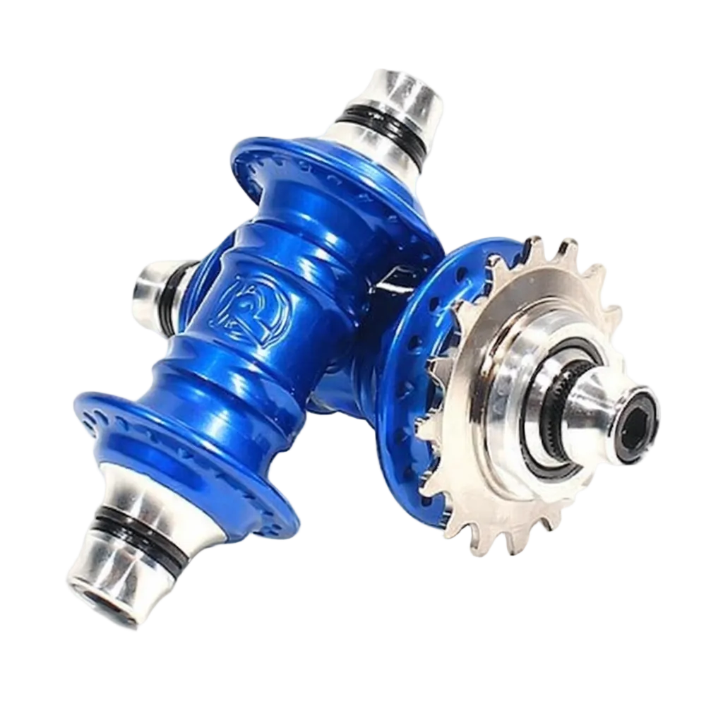 Blue bicycle hub with gear on a white background