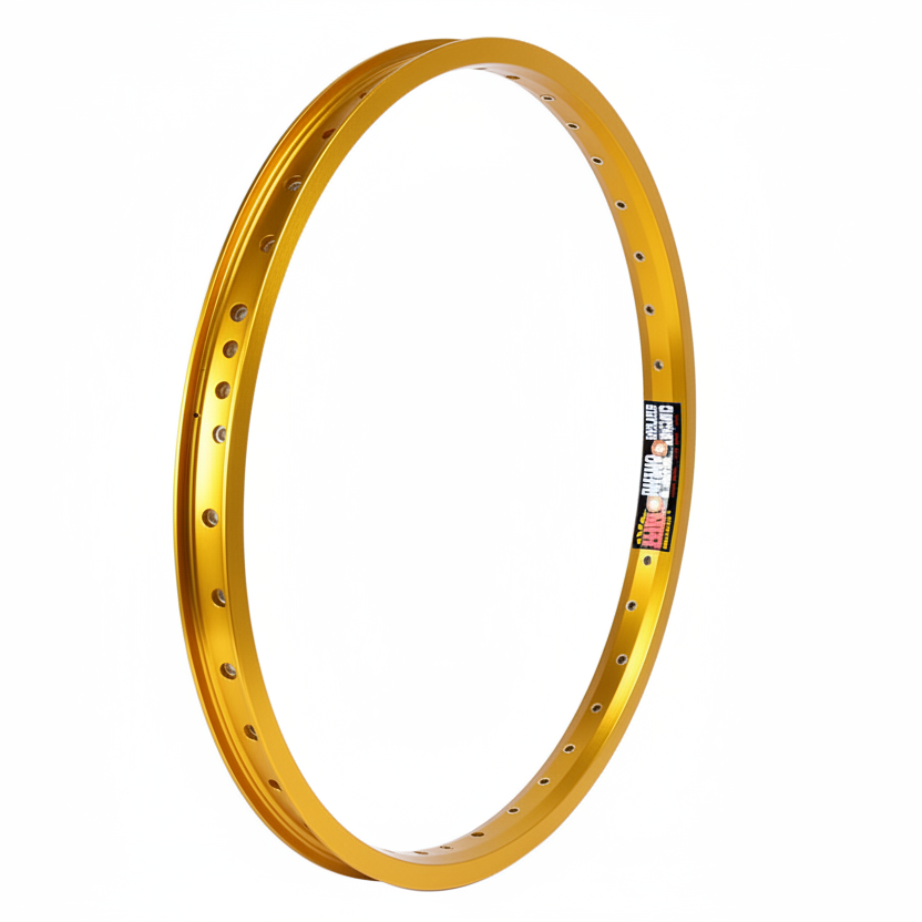 Gold bicycle rim on a white background