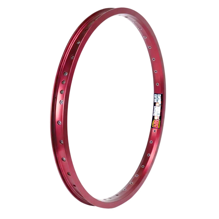 Red bicycle rim on a white background