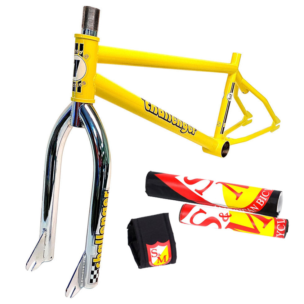S&M Challenger 1993 Reproduction BMX Frame + Fork Set - Yellow - Made in USA