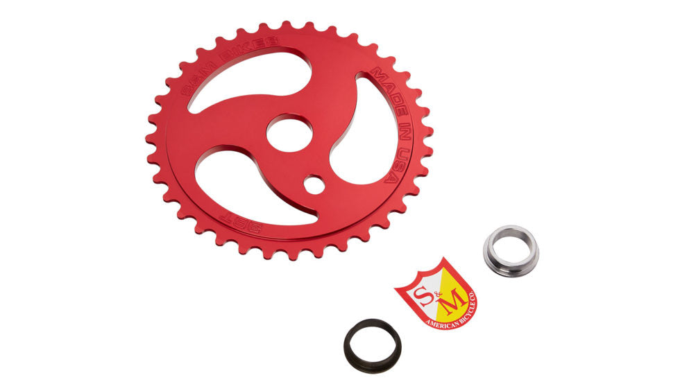 S&M 36t Chain Saw Aluminum BMX Sprocket - Red - USA Made