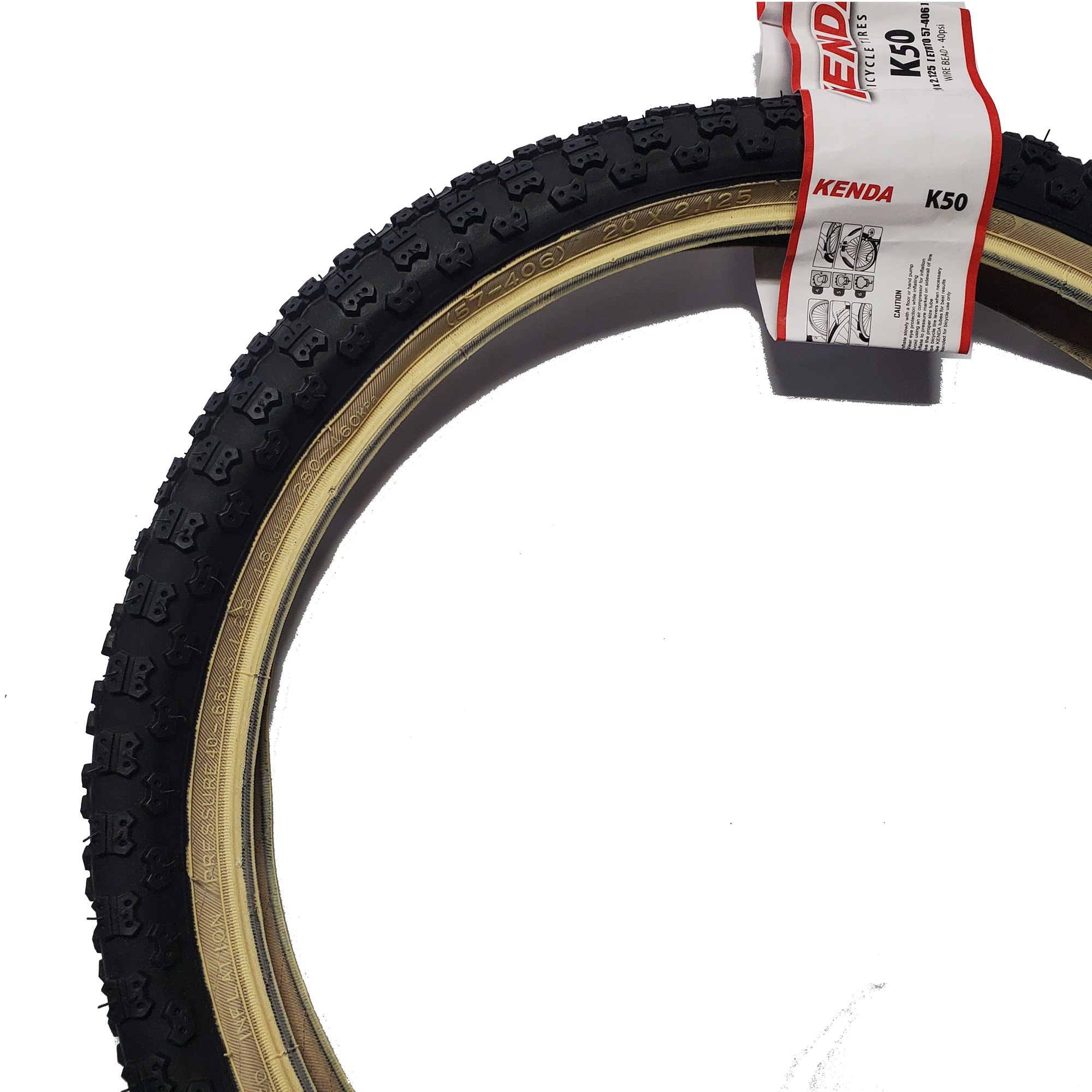 20x2.125 Kenda Comp III 3 style BMX tire - Black w/ Light Skinwall - single