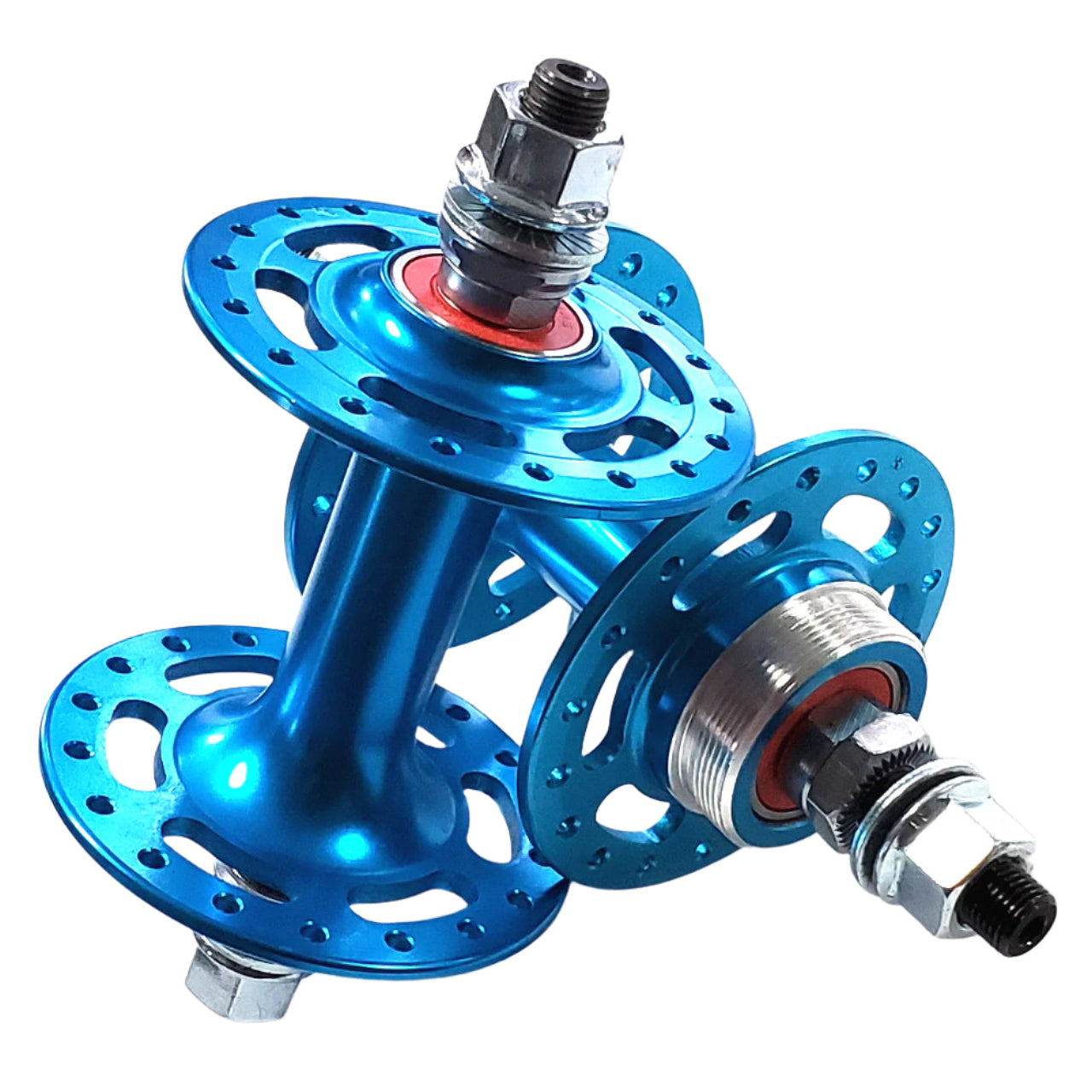 Retro Sealed High Flange w/ Cut-outs BMX Hubset - 36h - 3/8" - Blue