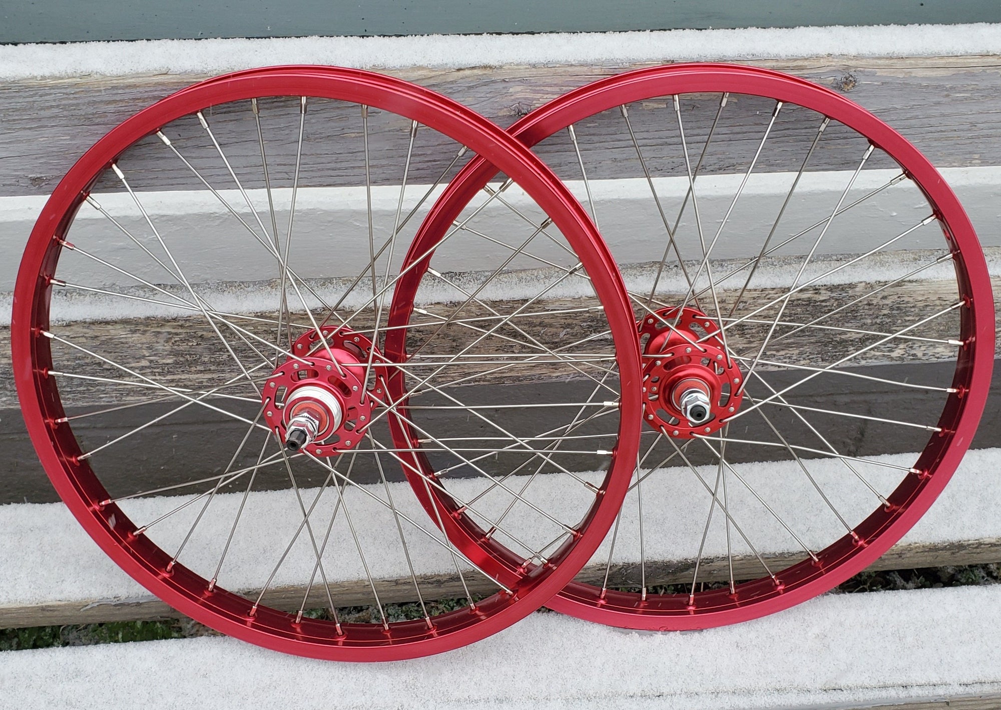 20" 7X style Sealed Road Flange BMX Wheels - Pair - Red Anodized