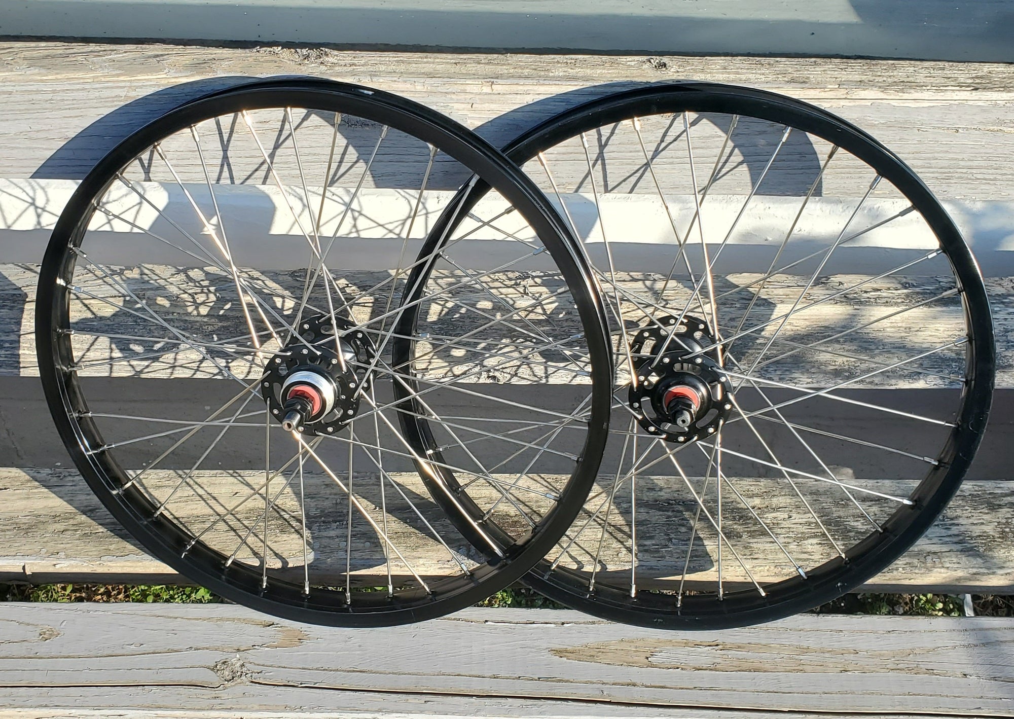 20" 7X style Sealed Road Flange BMX Wheels - Pair - Black Anodized