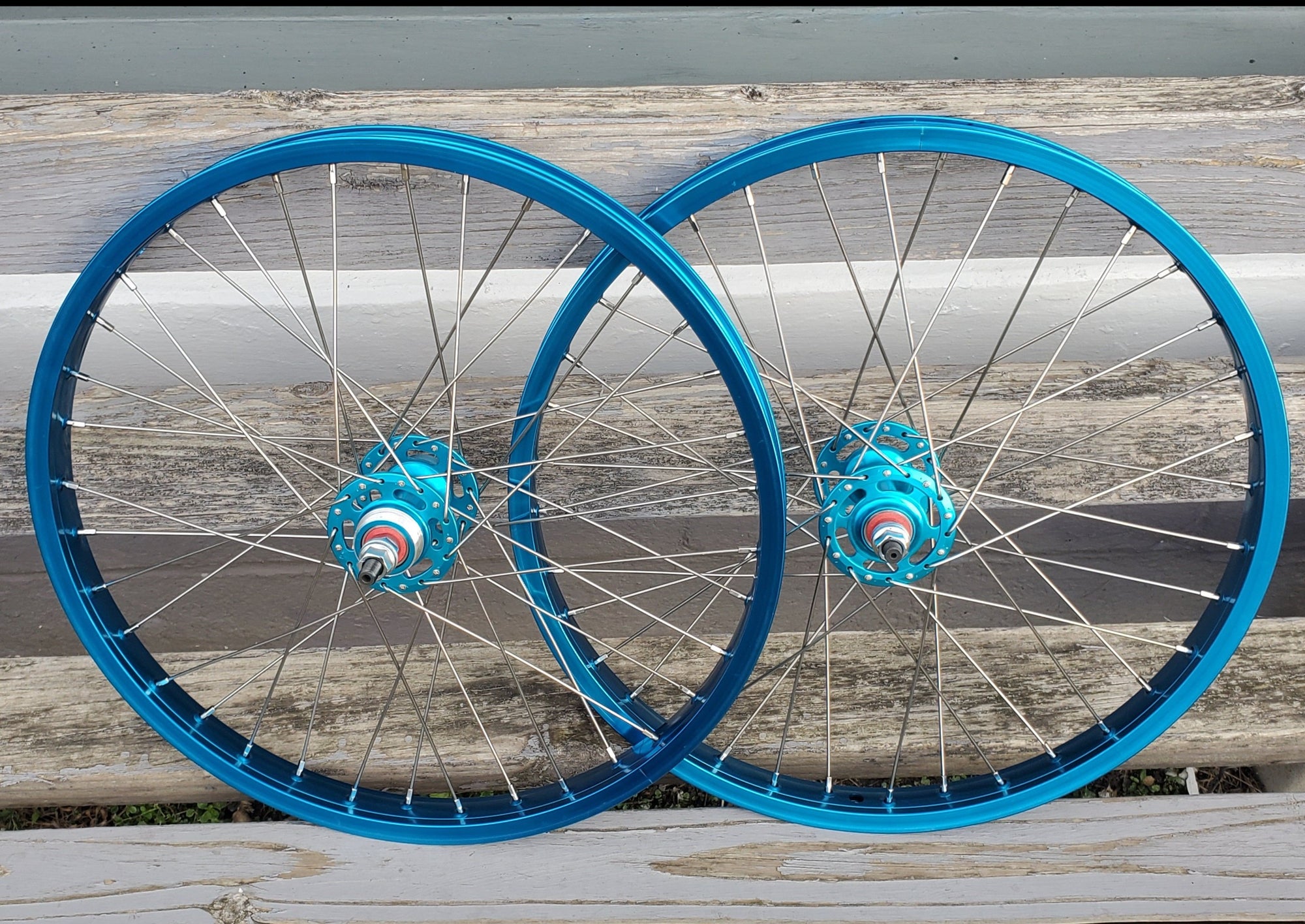 20" 7X style Sealed Road Flange BMX Wheels - Pair - Blue Anodized