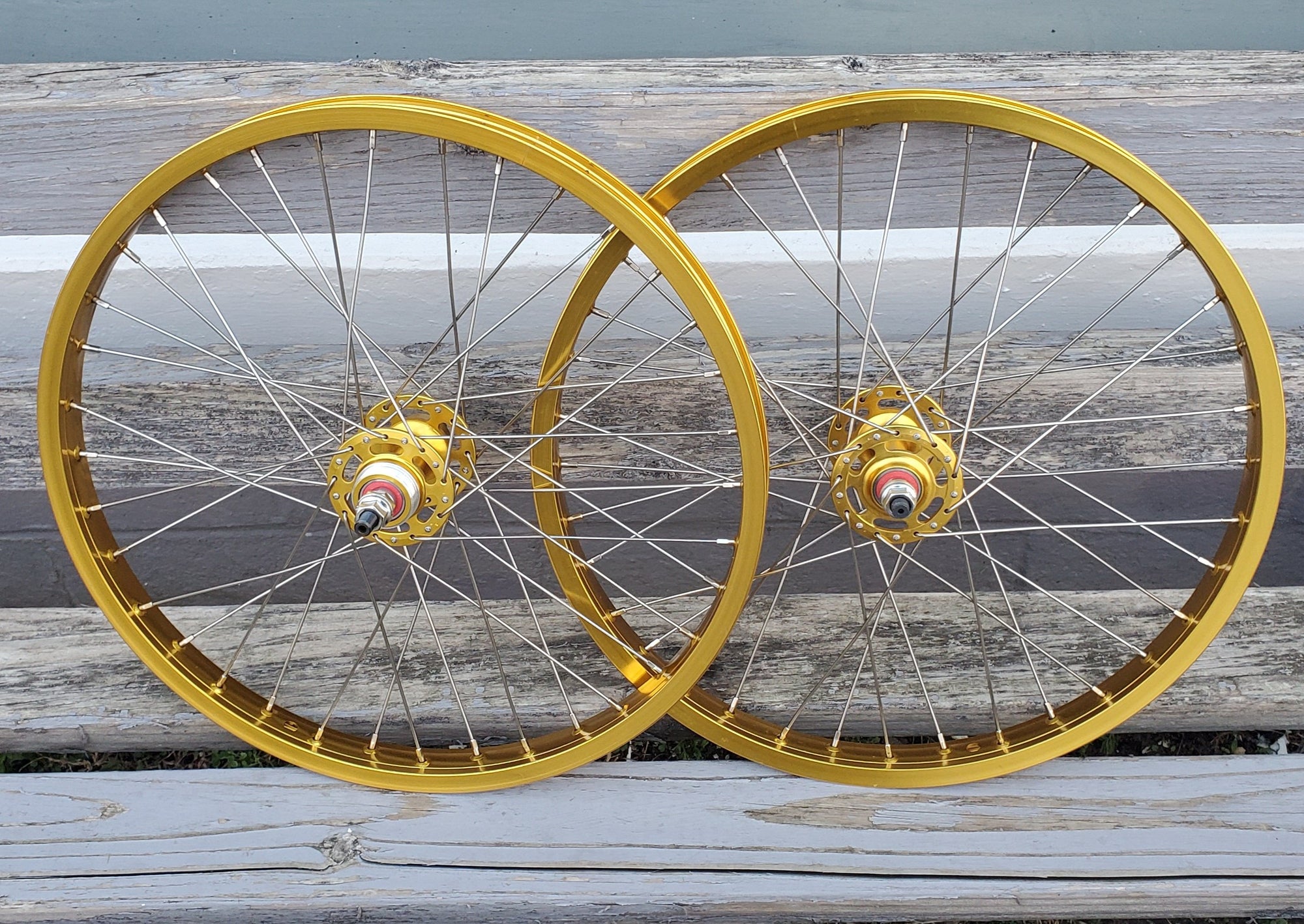 20" 7X style Sealed Road Flange BMX Wheels - Pair - Gold Anodized