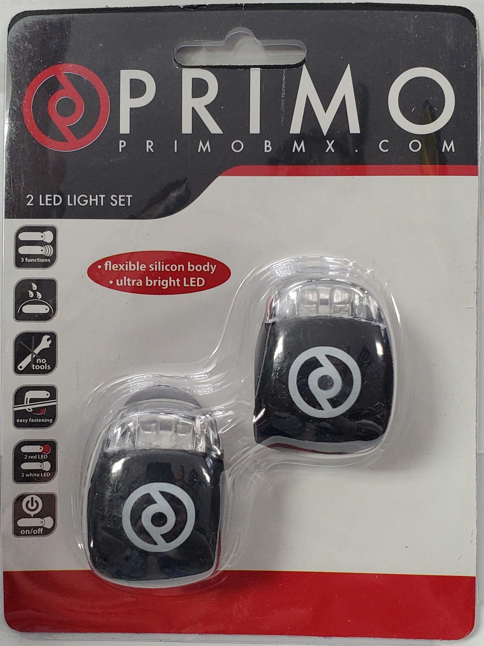 Primo Combo Bike Lights Pair Front White Rear Red
