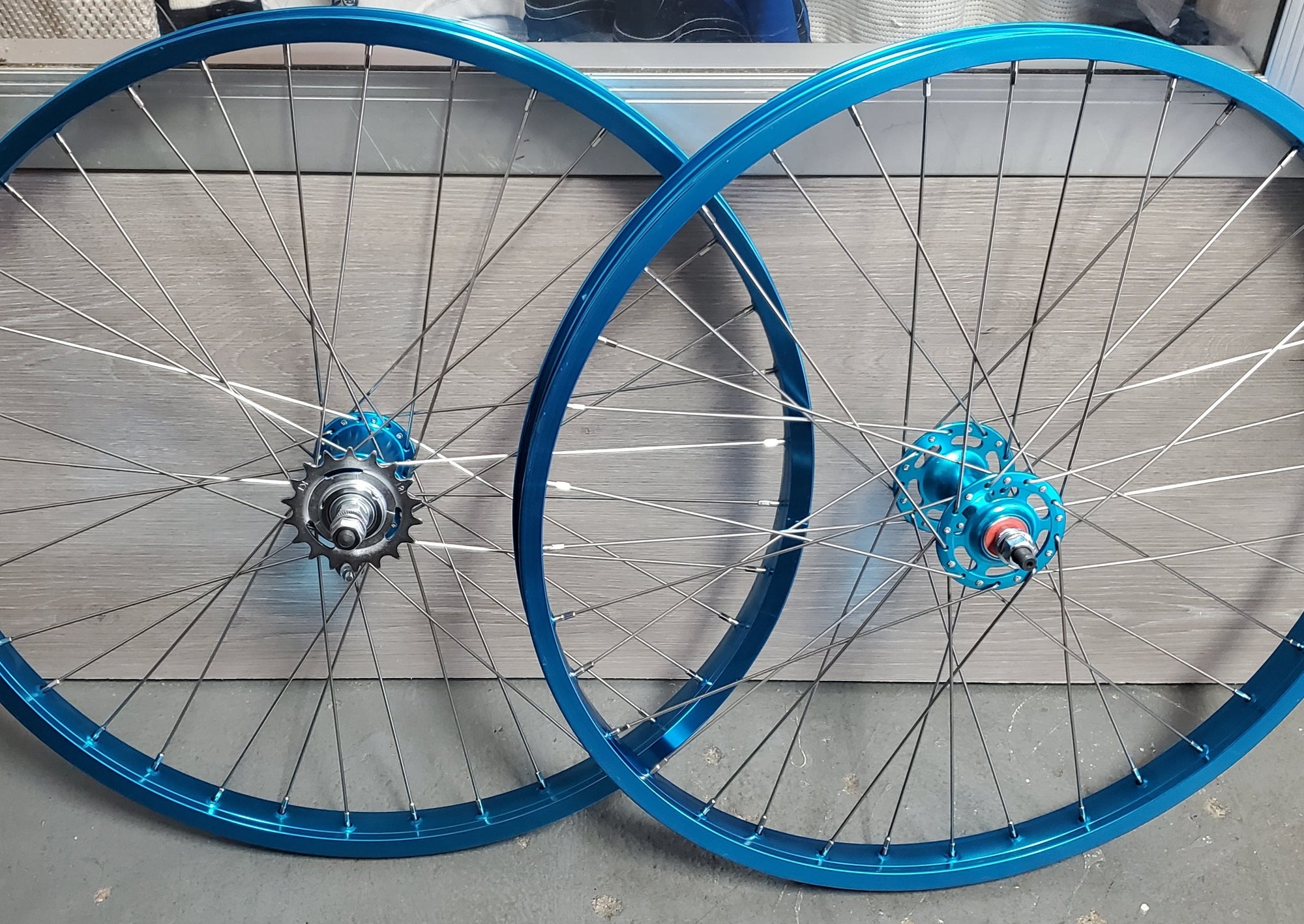 24" 7X style Coaster Brake BMX Wheels - Pair - Blue Anodized