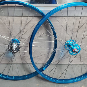 26" 7X style Coaster Brake BMX Wheels - Pair - Blue Anodized
