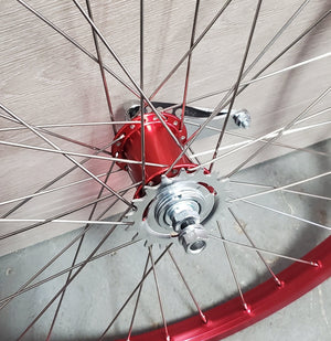 24" 7X style Coaster Brake BMX Wheels - Pair - Red Anodized