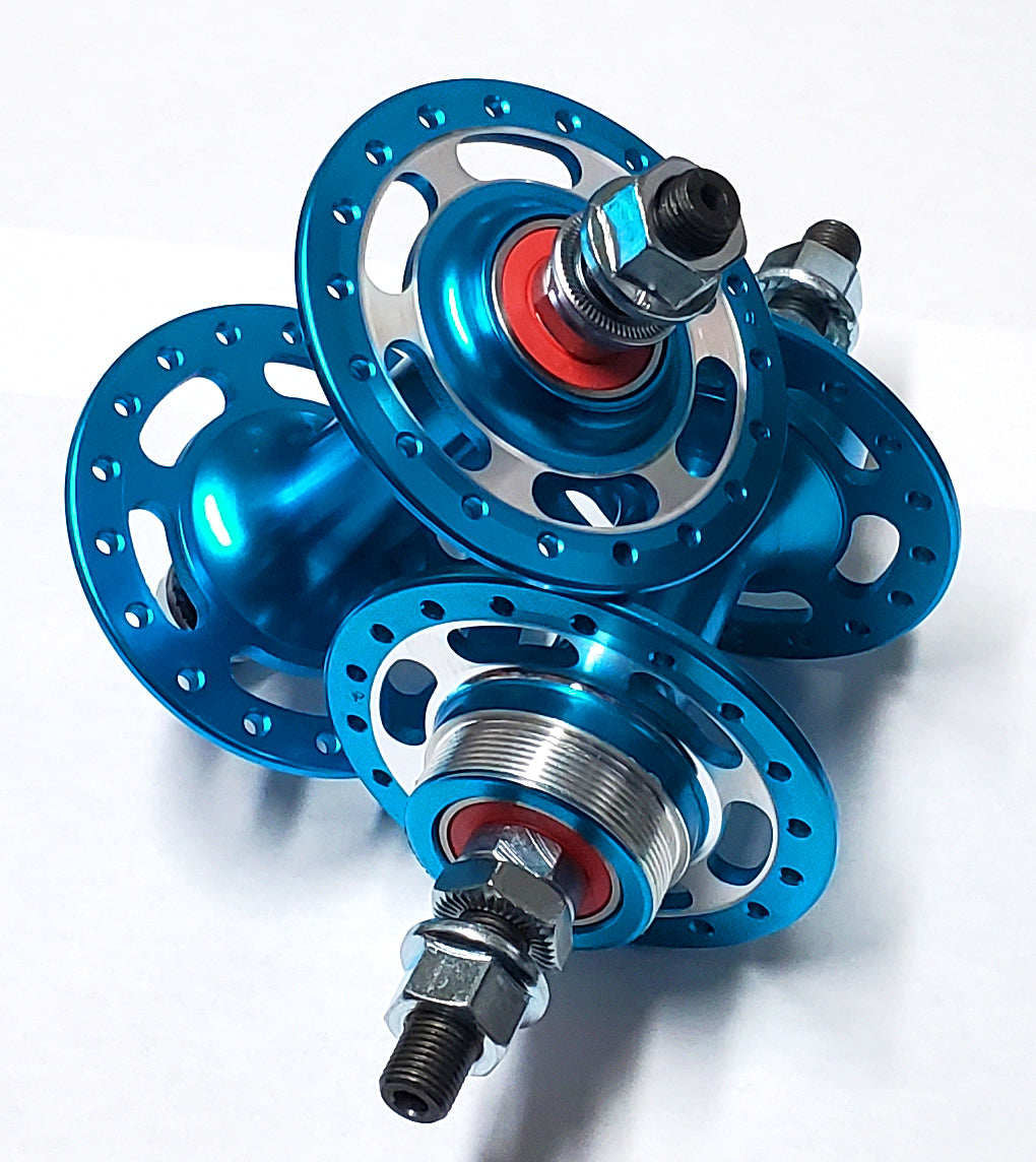Retro Sealed High Flange w/ Machined Cut-outs BMX Hubset - Blue - 36h 3/8"