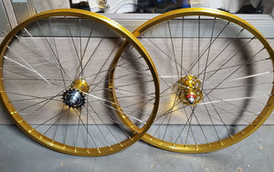 24" 7X style Coaster Brake BMX Wheels - Pair - Gold Anodized