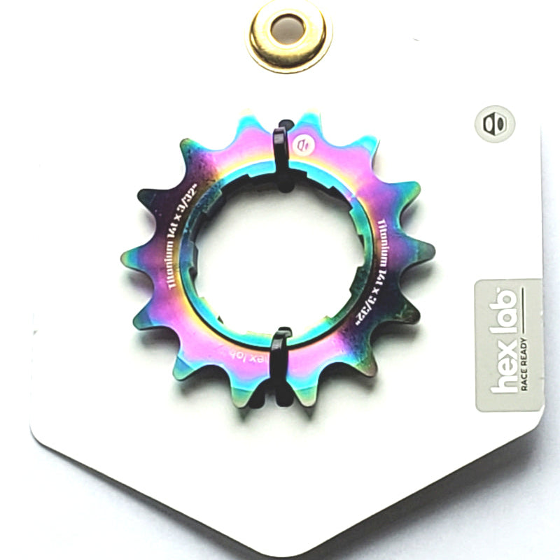 Box Hex Lab 14t Titanium Shimano-type Cog for BMX Cassette hubs - 3/32" - Rainbow