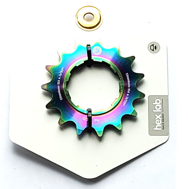 Box Hex Lab 15t Titanium Shimano-type Cog for BMX Cassette hubs - 3/32" - Rainbow