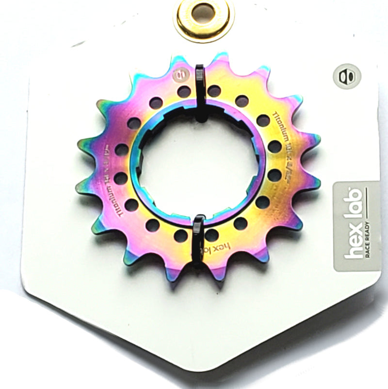 Box Hex Lab 16t Titanium Shimano-type Cog for BMX Cassette hubs - 3/32" - Rainbow