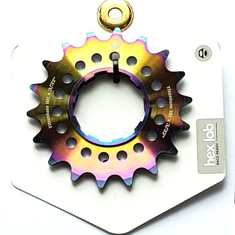 Box Hex Lab 18t Titanium Shimano-type Cog for BMX Cassette hubs - 3/32" - Rainbow