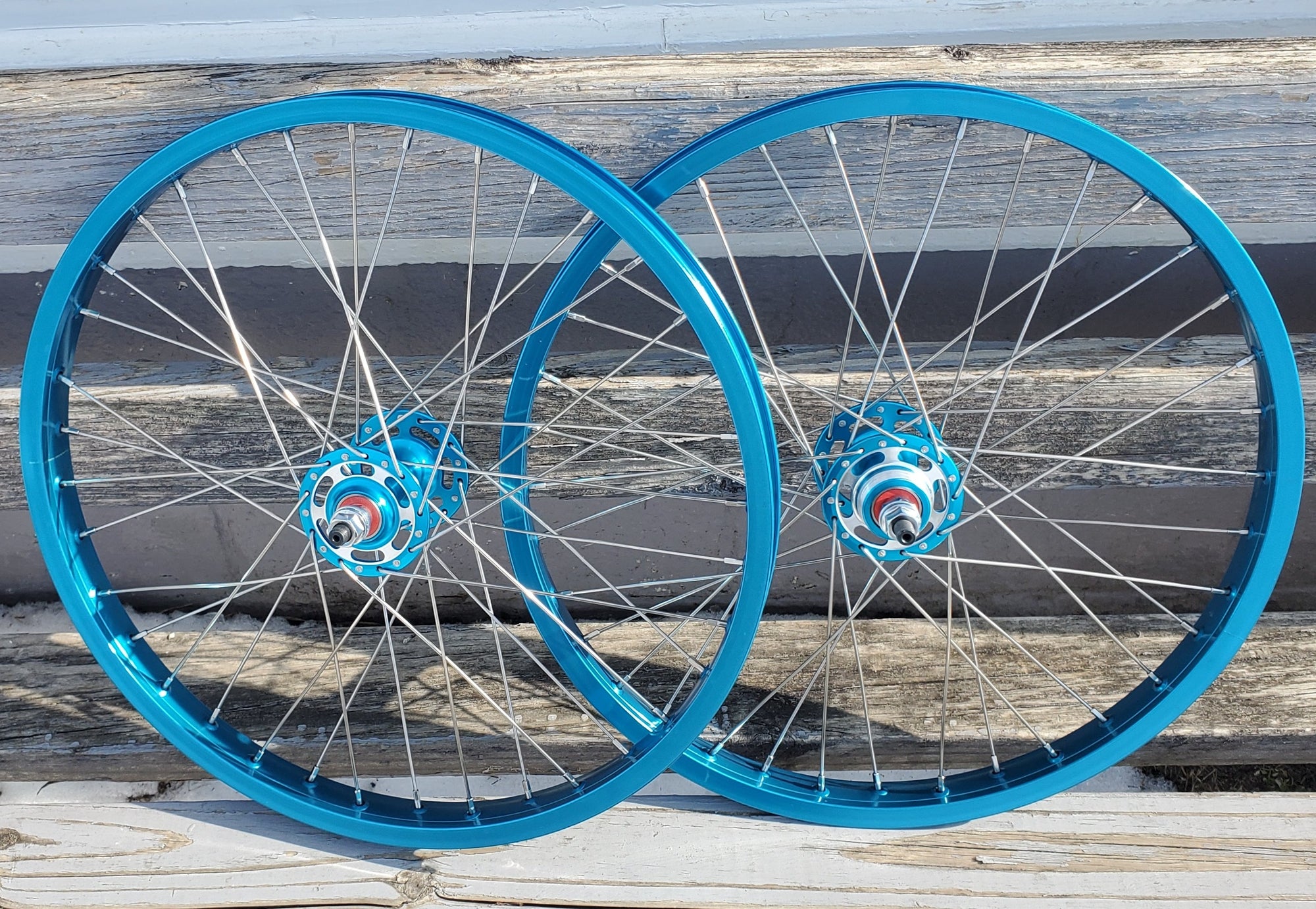 20" 7X style Sealed Machined Flange BMX Wheels - Pair - Blue Anodized