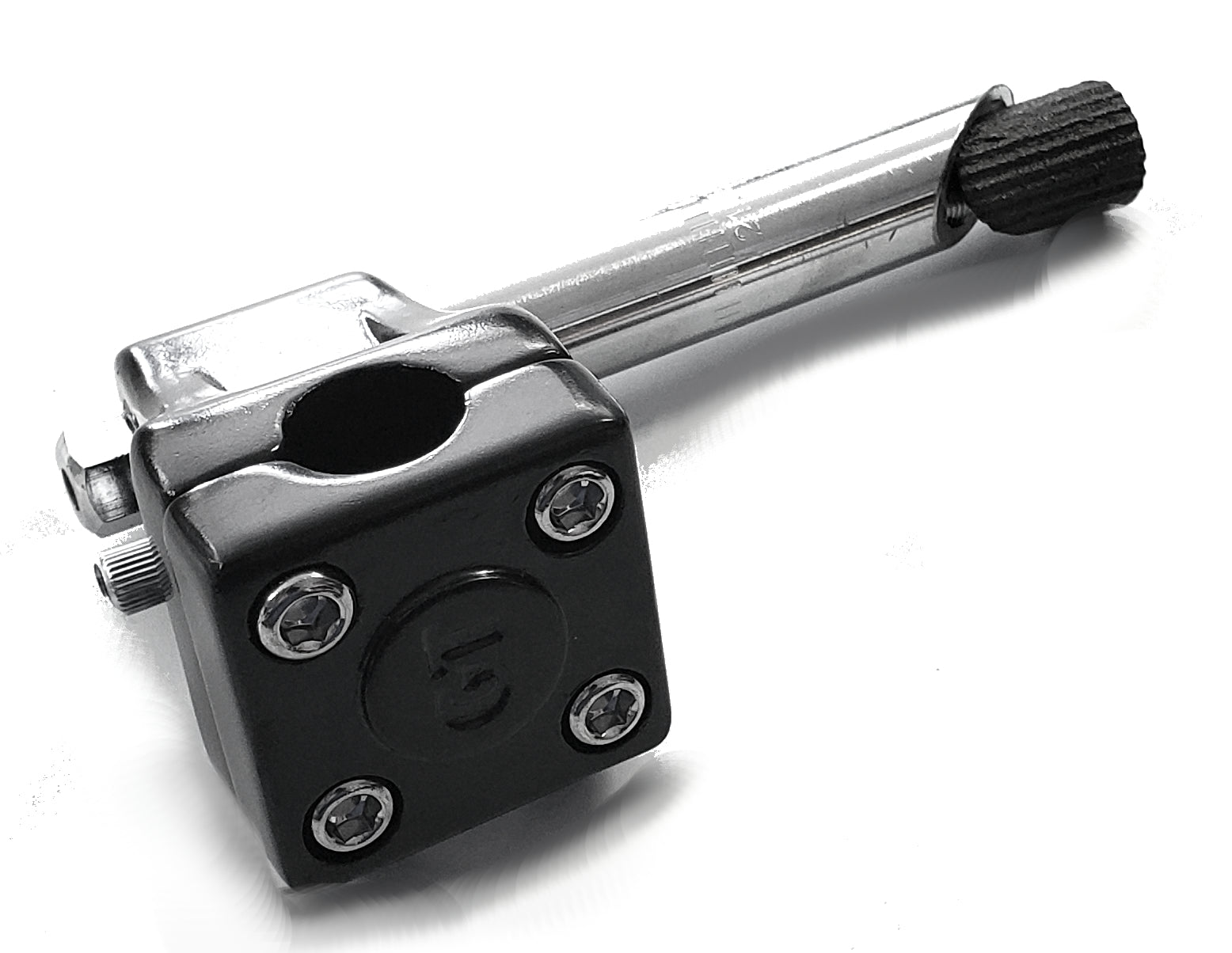 Black BMX Quill Stem for threaded 1" 21.1mm shaft - GT Logo Mallet Style w/ Potts Mod