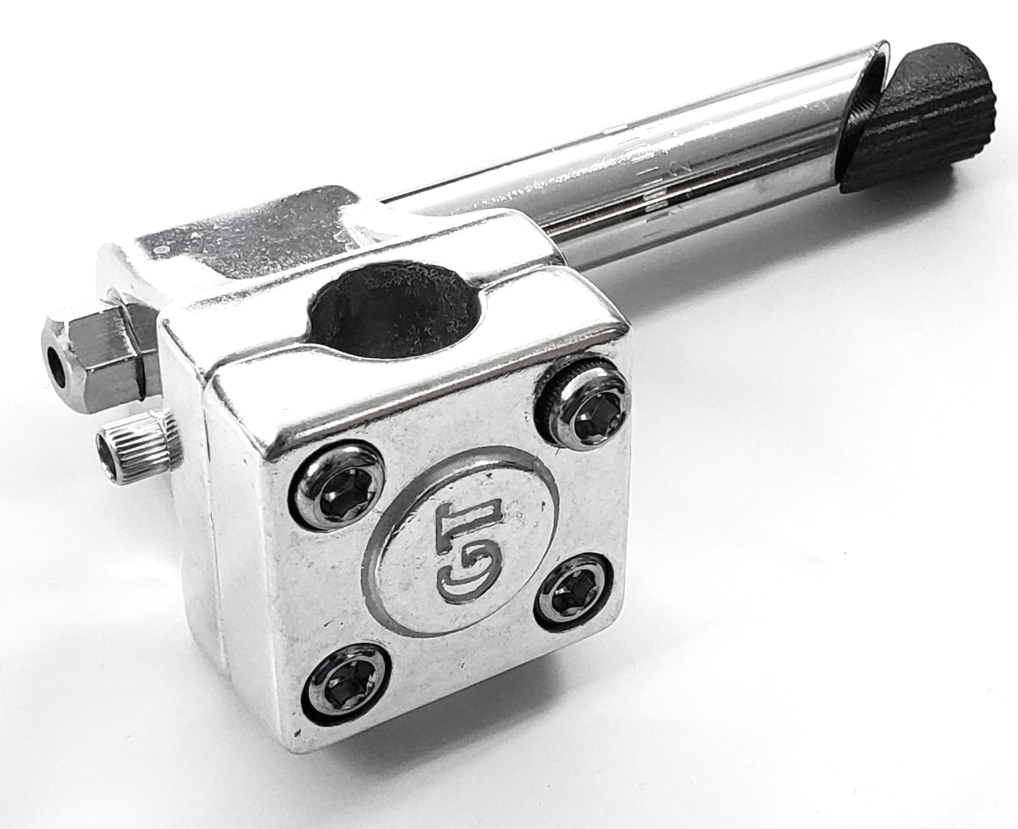 Silver BMX Quill Stem for threaded 1" 21.1mm shaft - GT Logo Mallet Style w/ Potts Mod
