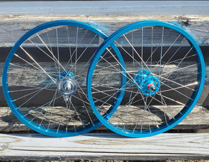 20" 7X style Coaster Brake BMX Wheels - Pair - Blue Anodized
