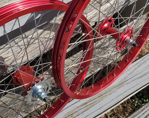 20" 7X style Coaster Brake BMX Wheels - Pair - Red Anodized