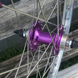 20" 7X style Sealed High Flange Flip-Flop BMX Wheelset - Pair - Polished / Purple