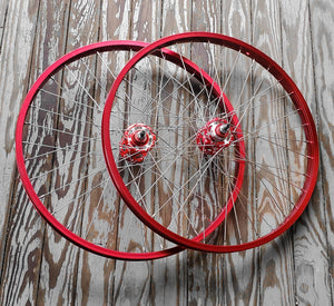 24" 7X style Sealed Machined Flange BMX Wheels - Pair - Red Anodized