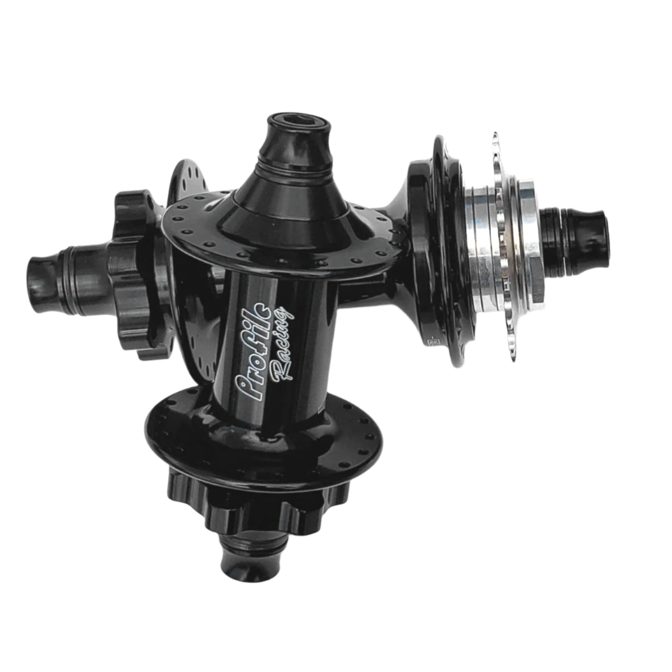 Gloss black Profile Beast Mode Elite Disc Cassette Hubset designed for ISO disc brakes with 3/8" bolt-on axles and a 2-piece driver.