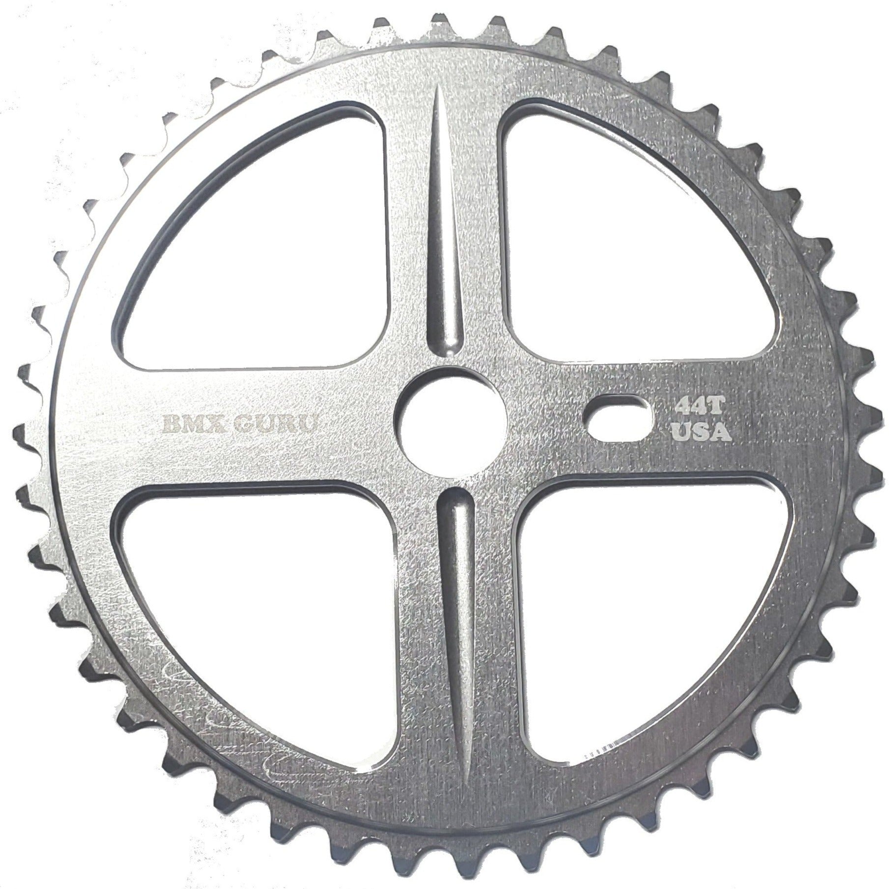 BMXGuru 44t Bolt Drive BMX Aluminum Sprocket / Chainwheel - Silver - USA Made