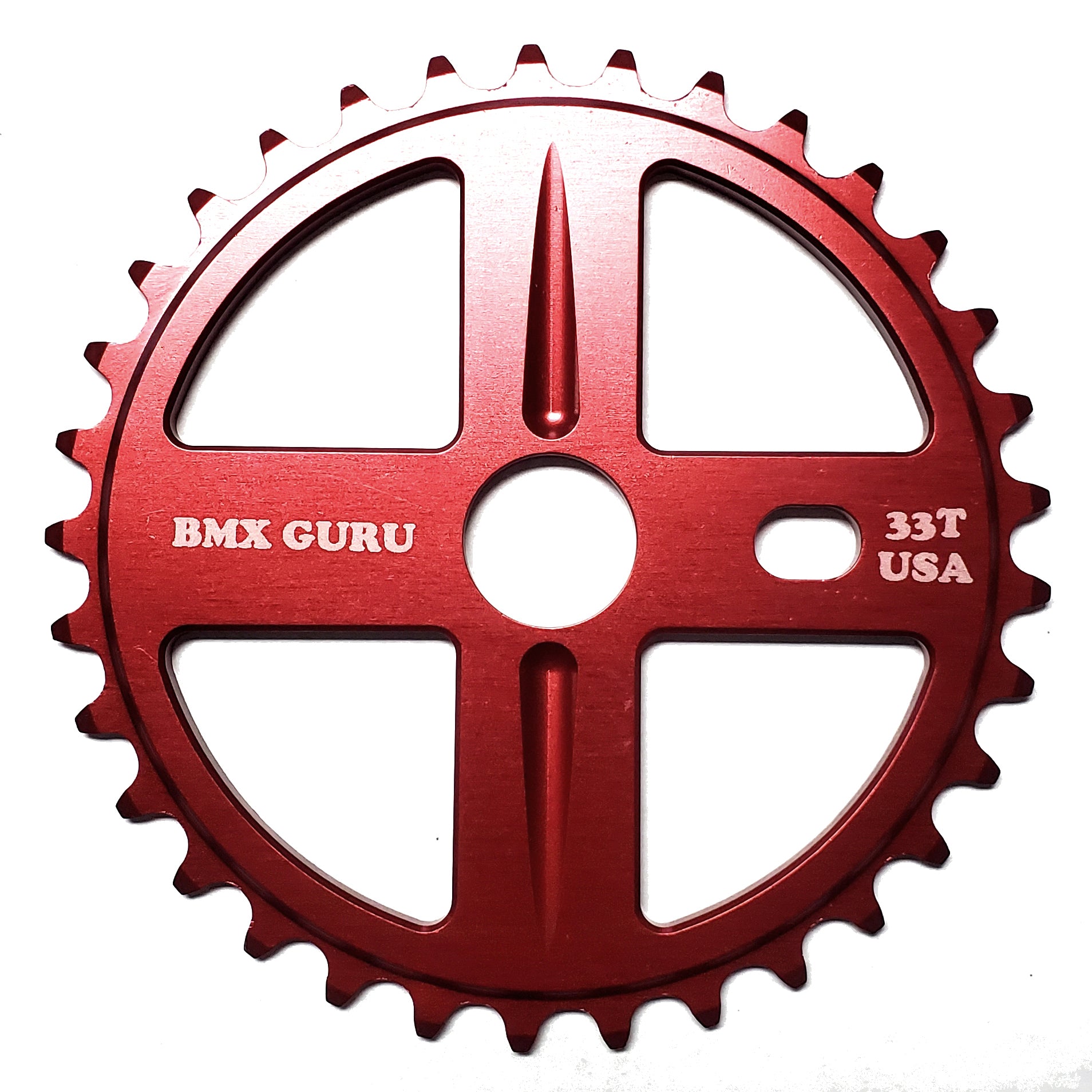 BMXGuru 33t Bolt Drive BMX Aluminum Sprocket / Chainwheel - Red - USA Made